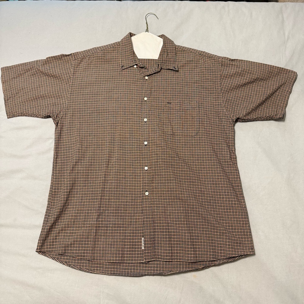 Siegfried Khakis Shirt Mens 2X Blue & Orange Short Sleeve Button Down Casual 2XL